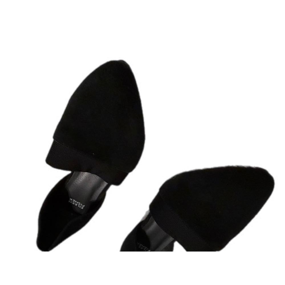 Eileen Fisher Black Suede Pointed Toe D'Orsay Elastic Strap Block Heel Pumps 7.5 - Picture 8 of 16